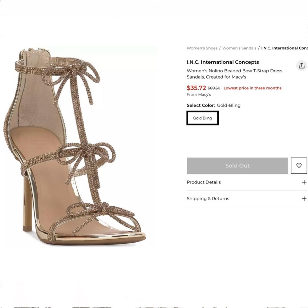 INC International Concepts Glittery Gold Stiletto Strappy Sandals - Picture 16 of 16